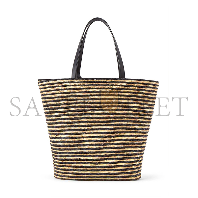 y*l Sa**t Lau*nt striped tote in raffia and leather 600308 (30*28*15cm)
